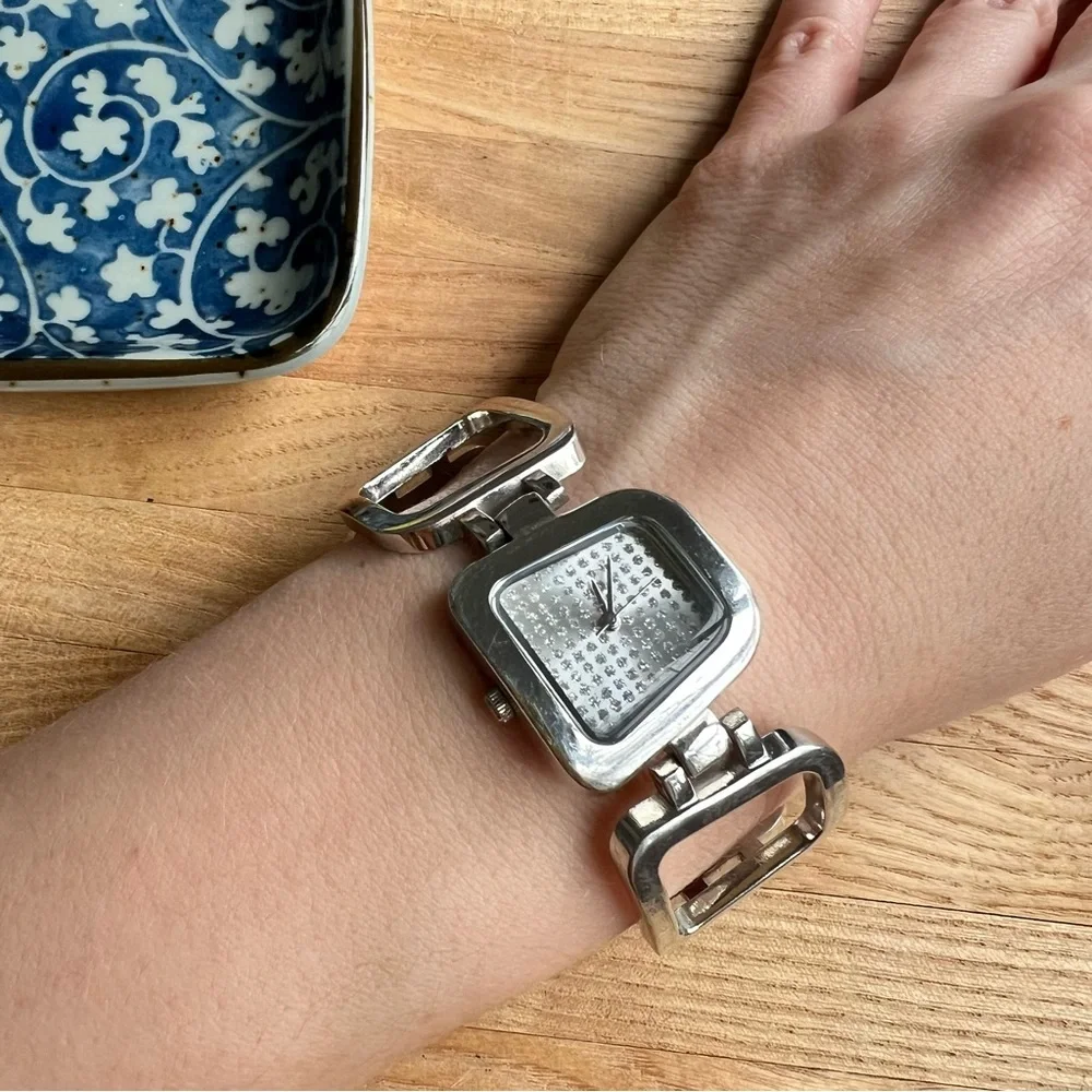 Valletta ladies square silver tone fashion bracelet watch NEW BATTERY